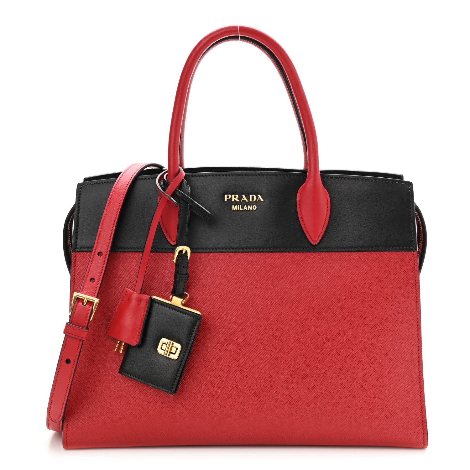 Prada Saffiano City Calfskin Medium Esplanade Fuoco Black 1 of 10