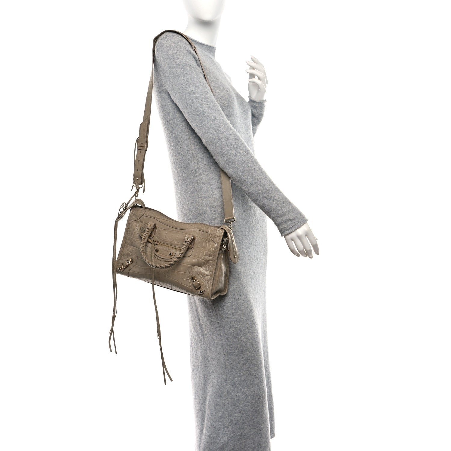 Balenciaga Calfskin Crocodile Embossed Classic Gold Hardware S City Beige Latte 2 of 9