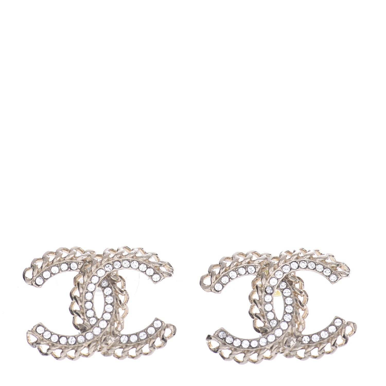 Chanel Crystal Chain CC Earrings Gold 1 of 4