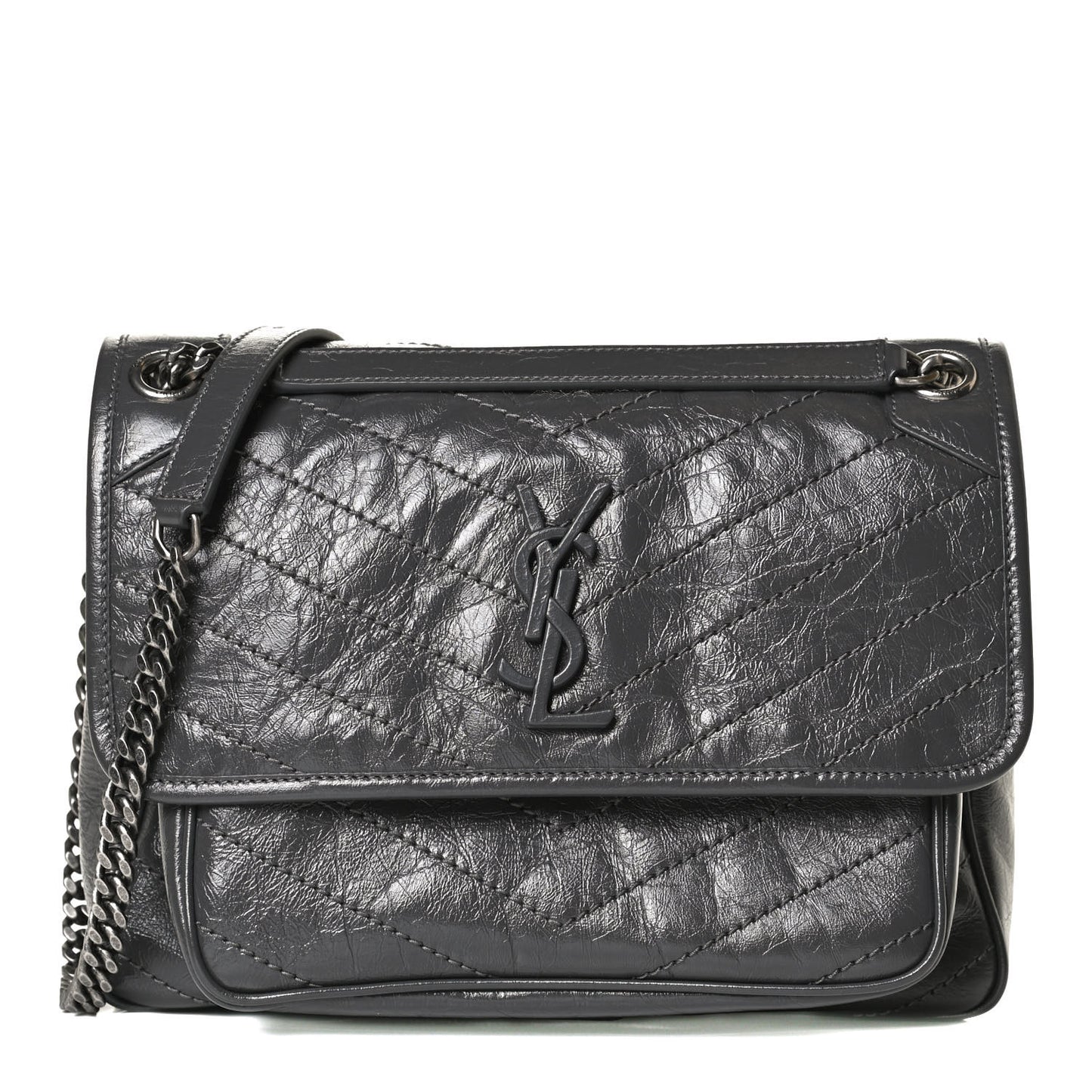 Crinkled Calfskin Matelasse Monogram Medium Niki Chain Satchel Storm