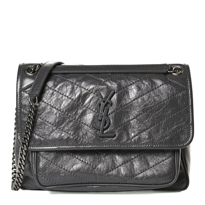 Saint Laurent Crinkled Calfskin Matelasse Monogram Medium Niki Chain Satchel Storm 1 of 12