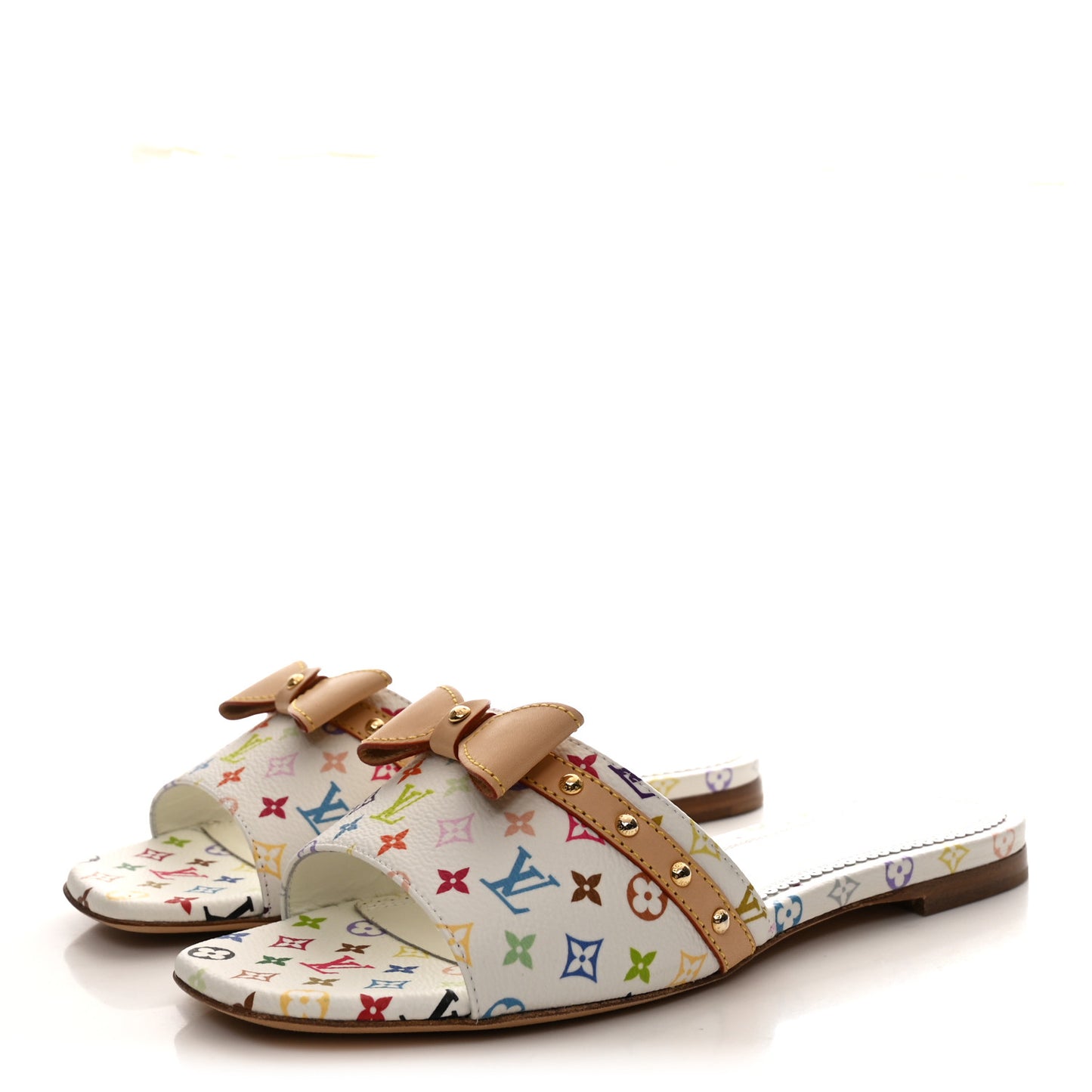 LV X TM Monogram Multicolor 6AM Flat Mule Sandals 36 White Multicolor