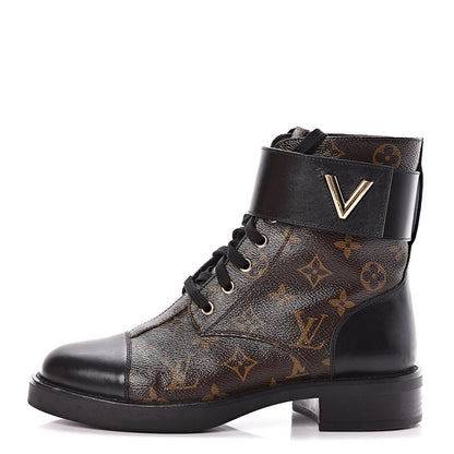 Louis Vuitton Calfskin Monogram Wonderland Flat Ranger Boots 38.5 Black 1 of 8