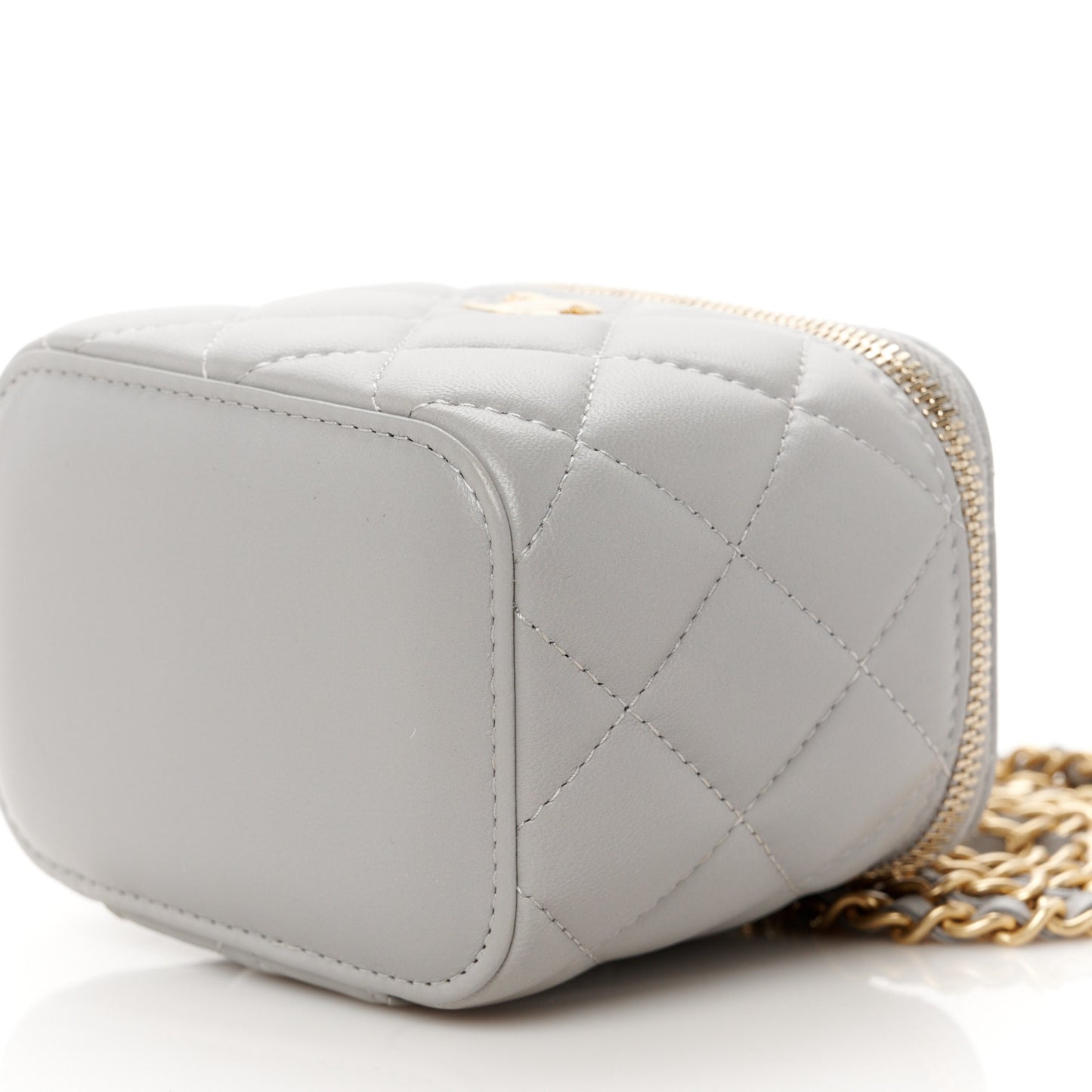 Lambskin Quilted Pearl Crush Mini Vanity Case With Chain Grey