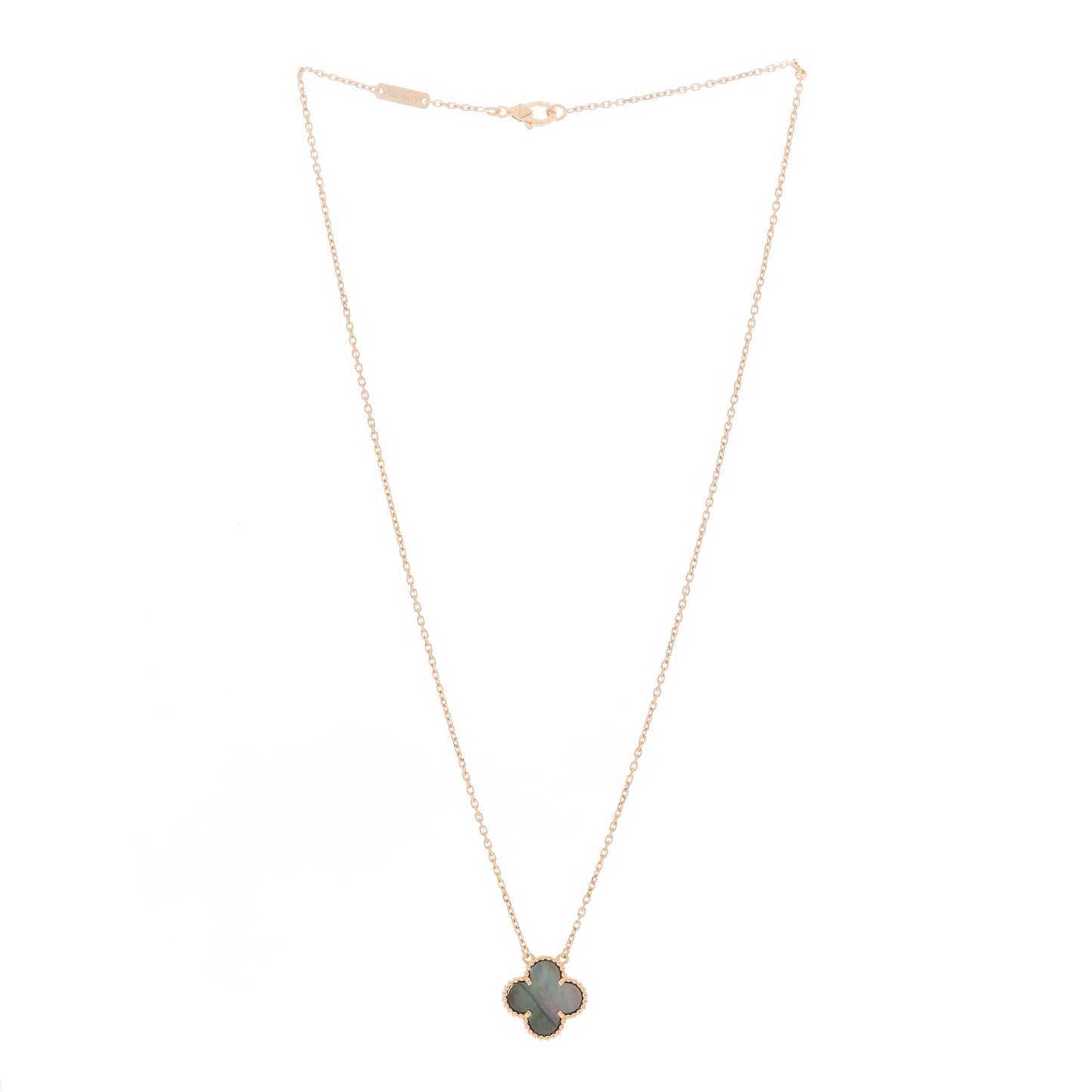 18K Rose Gold Gray Mother of Pearl Vintage Alhambra Pendant Necklace