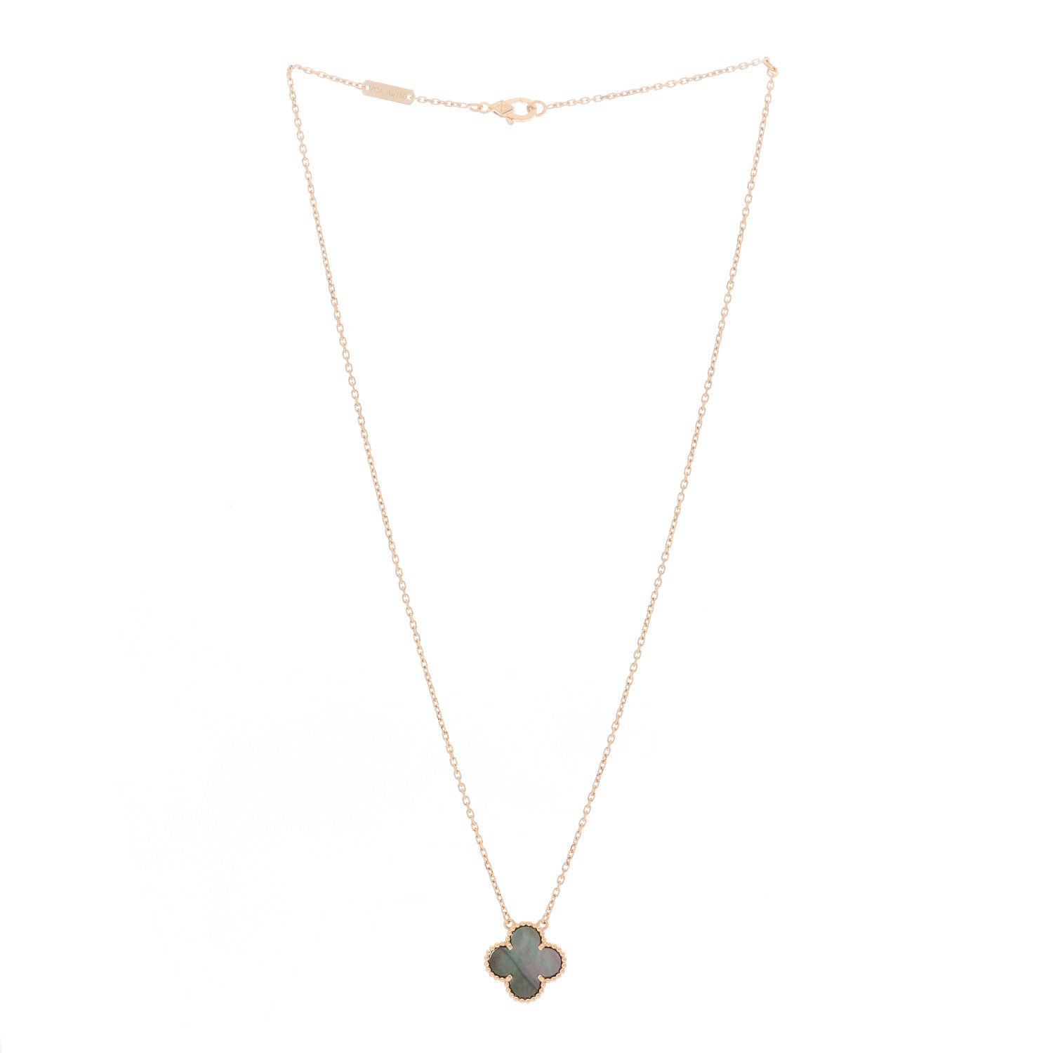 Van Cleef & Arpels 18K Rose Gold Gray Mother of Pearl Vintage Alhambra Pendant Necklace 2 of 4
