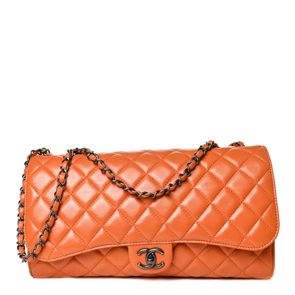 Chanel Lambskin Quilted Jumbo Grocery By Chanel Drawstring Shopping Bag Orange 1 of 9