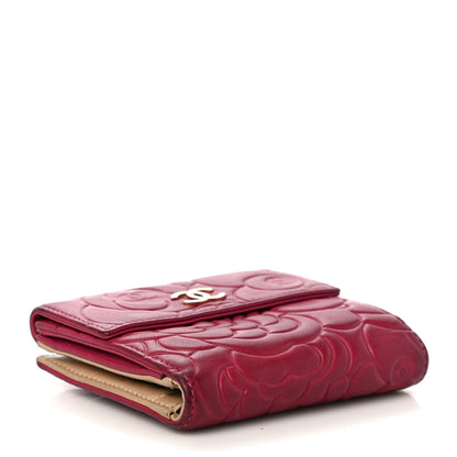 Chanel Lambskin Camellia Embossed French Wallet Dark Red 4 of 18