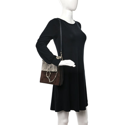 Chloe Snakeskin Suede Medium Faye Shoulder Bag Moka 3 of 10