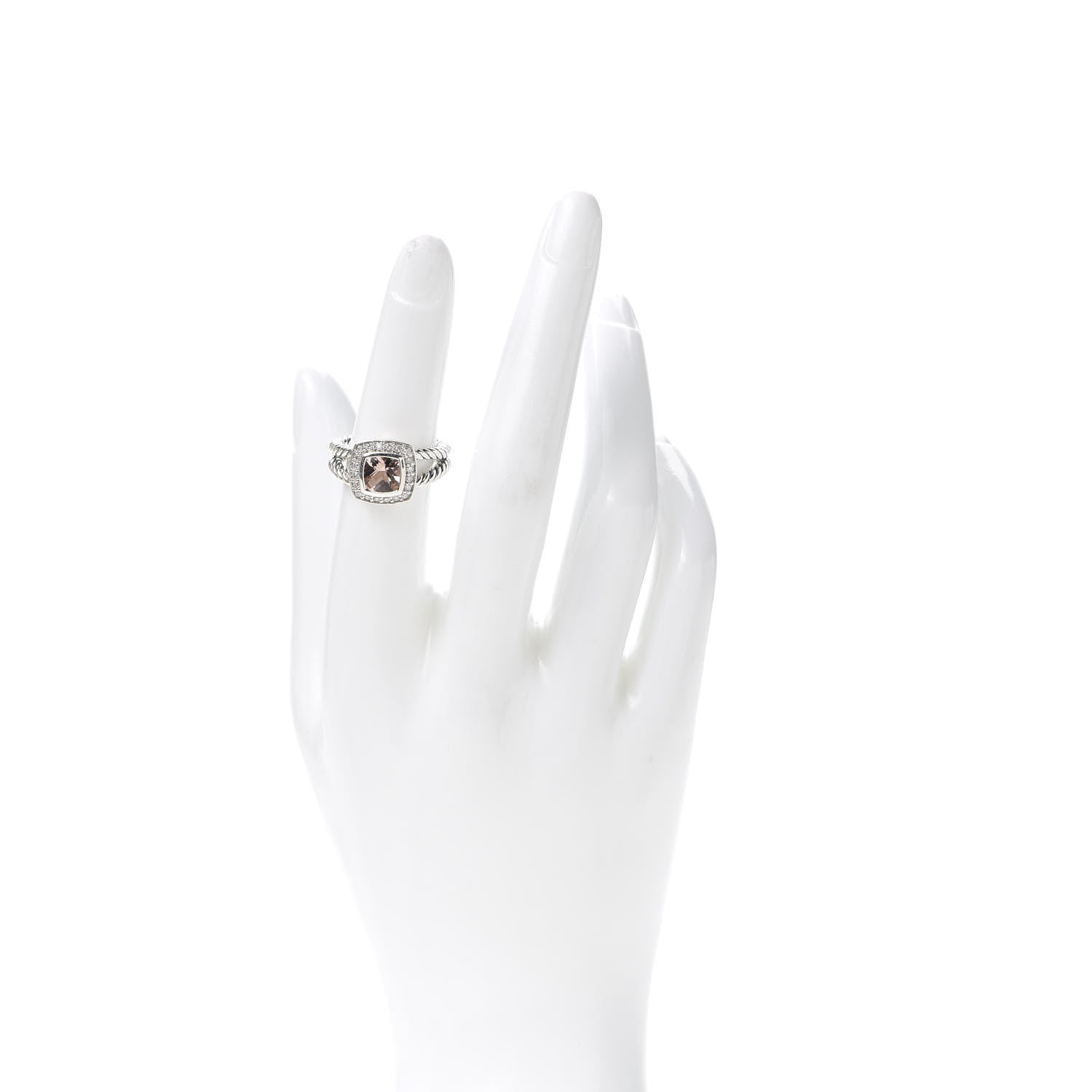 David Yurman Sterling Silver Diamond Morganite 7mm Petite Albion Ring 52 6 2 of 4
