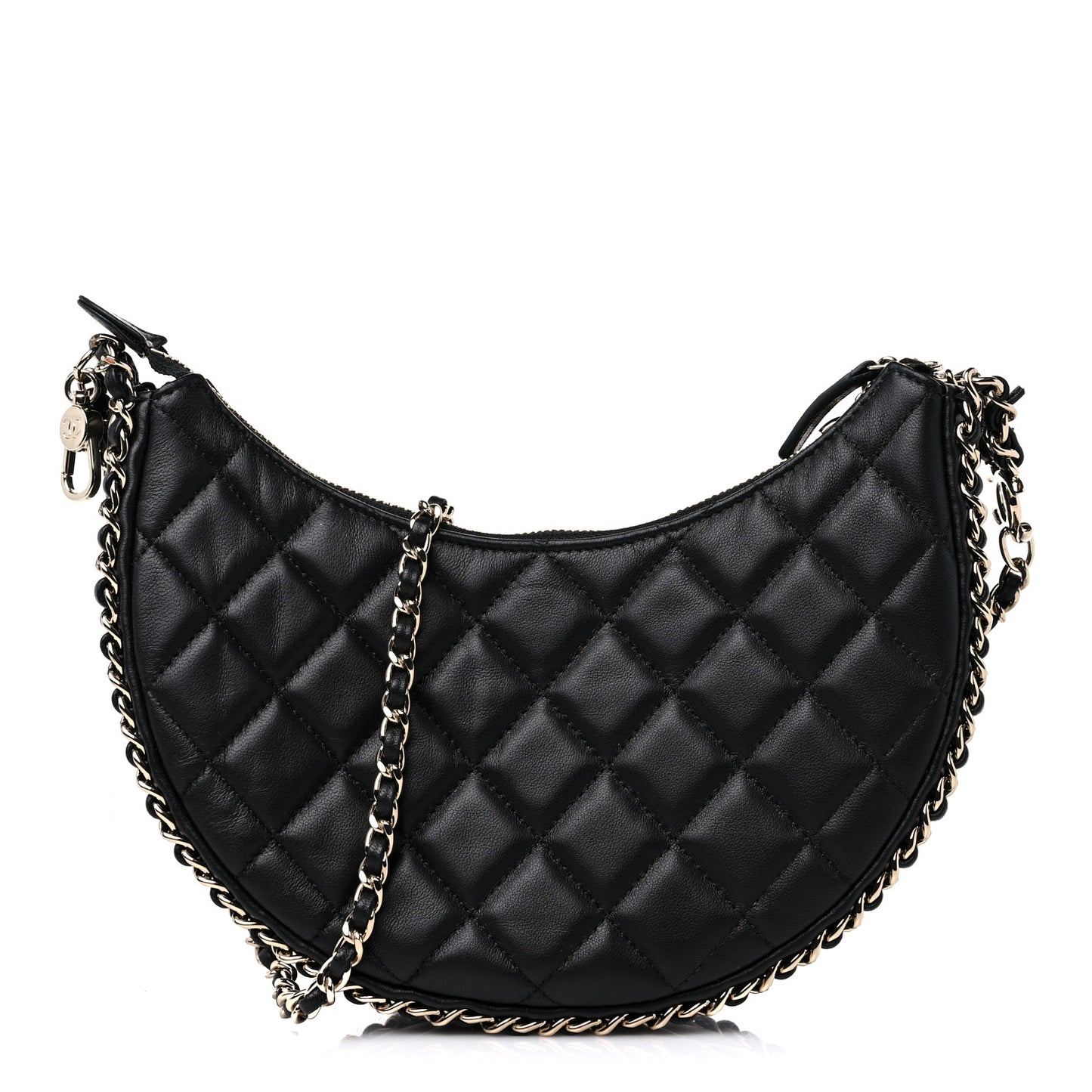 Lambskin Quilted Small Hobo Bag Black
