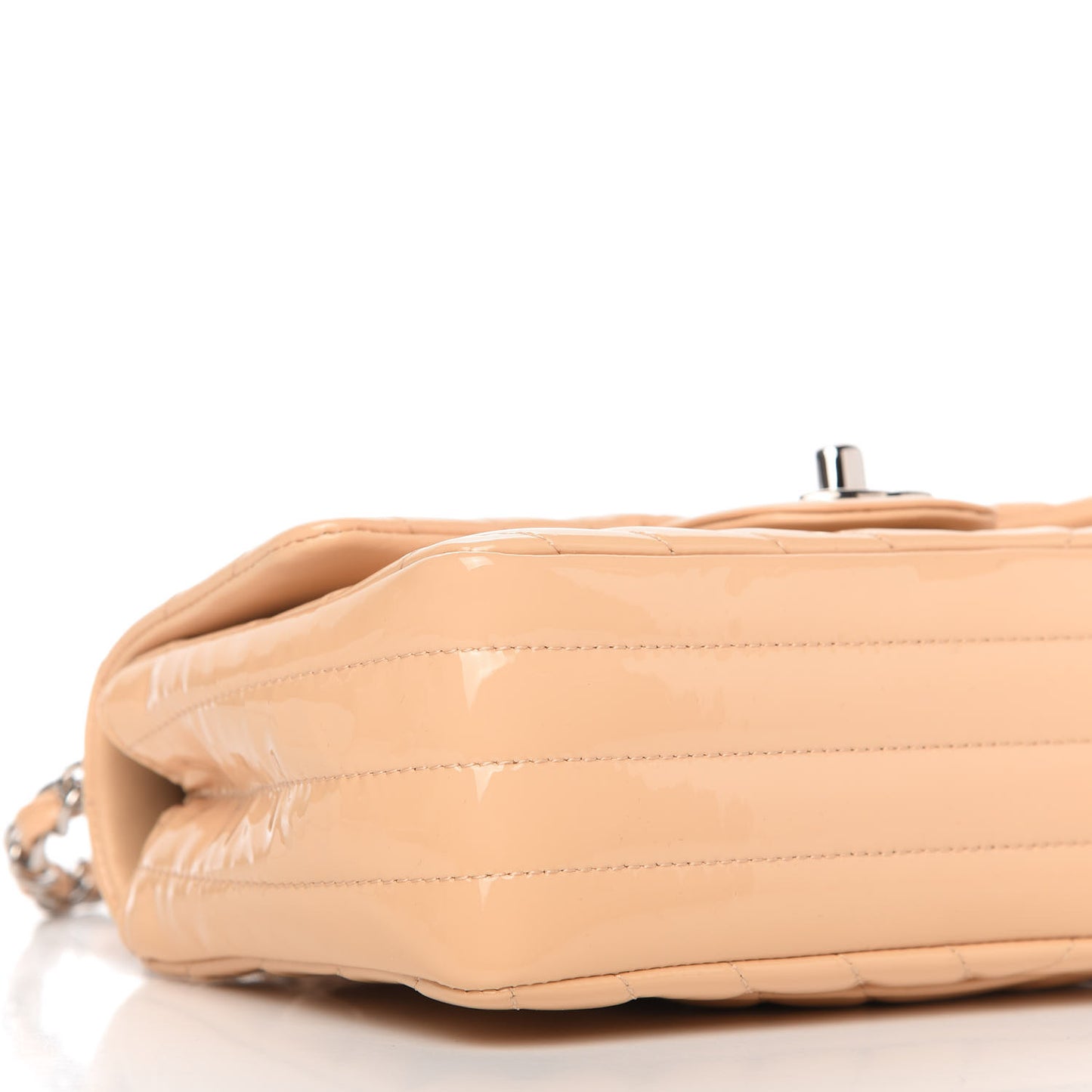 Patent Chevron Quilted Mini Rectangular Flap Beige