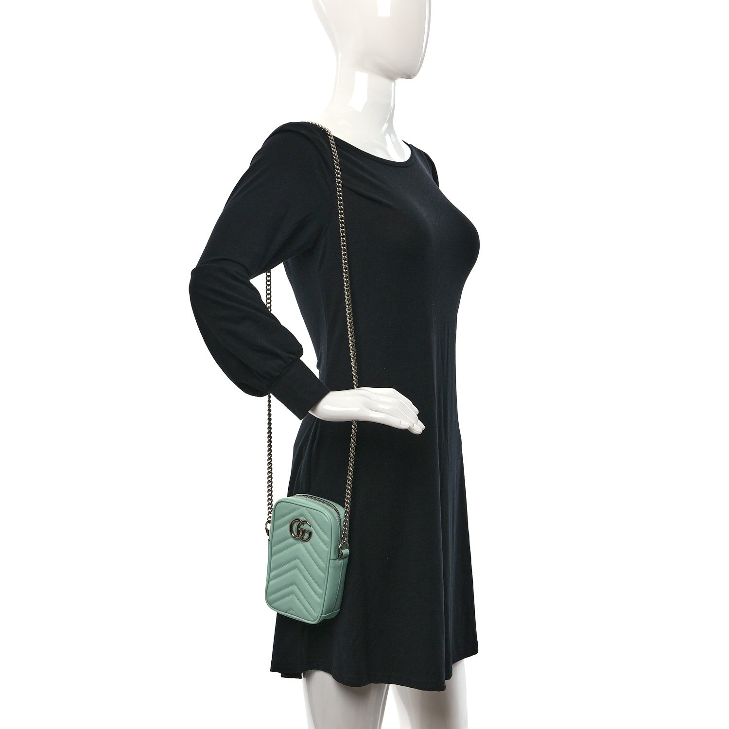 Gucci Calfskin Matelasse Mini GG Marmont Crossbody Bag Water Green 2 of 8