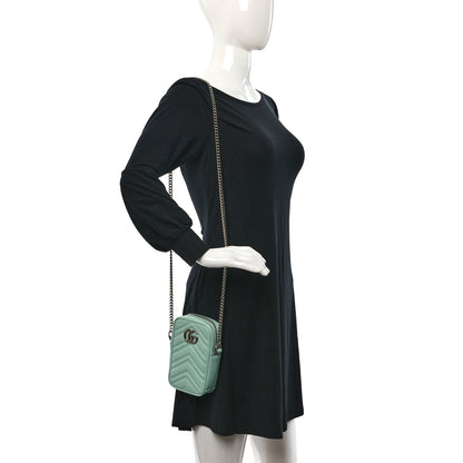 Gucci Calfskin Matelasse Mini GG Marmont Crossbody Bag Water Green 2 of 8