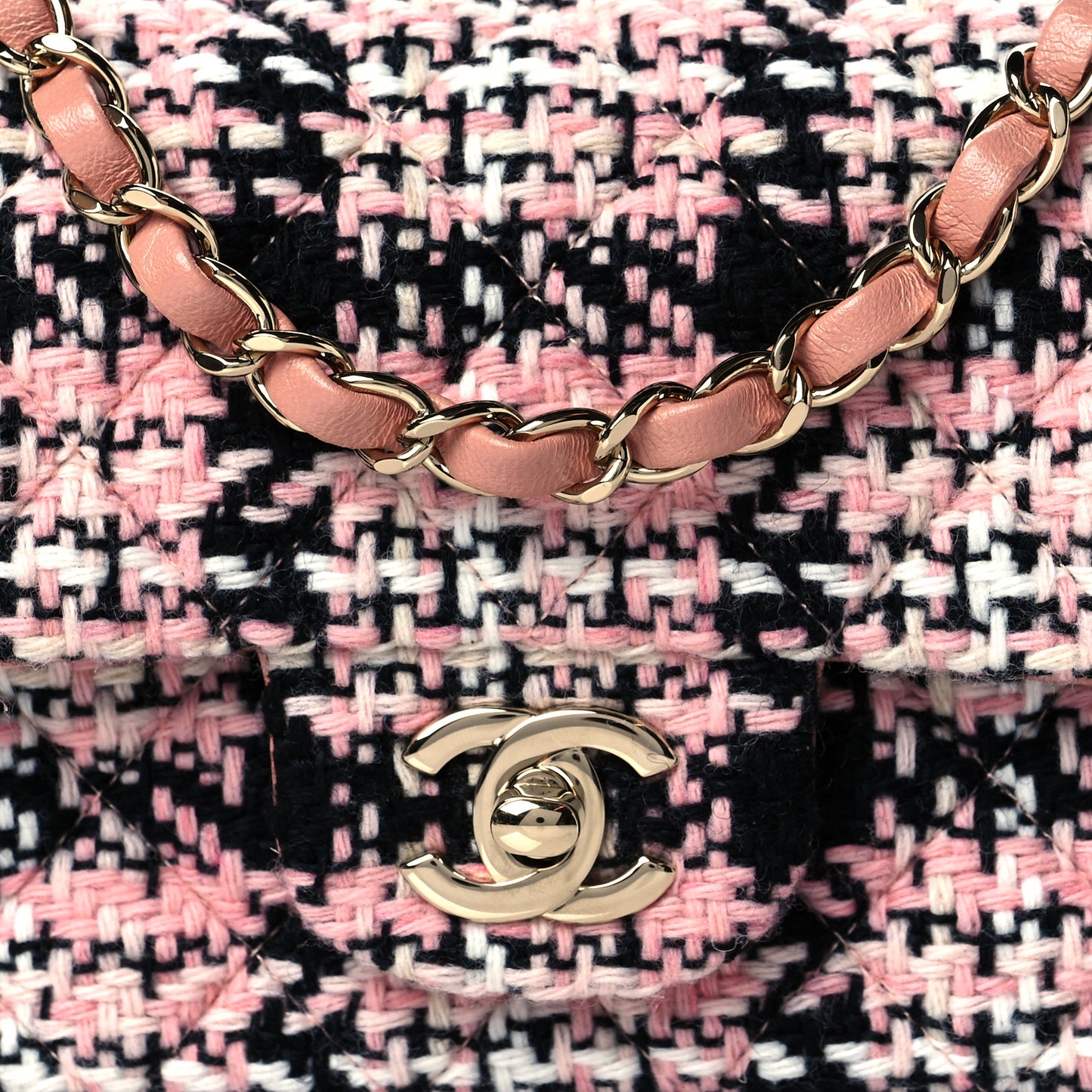 Tweed Quilted Mini Rectangular Flap Pink Black White