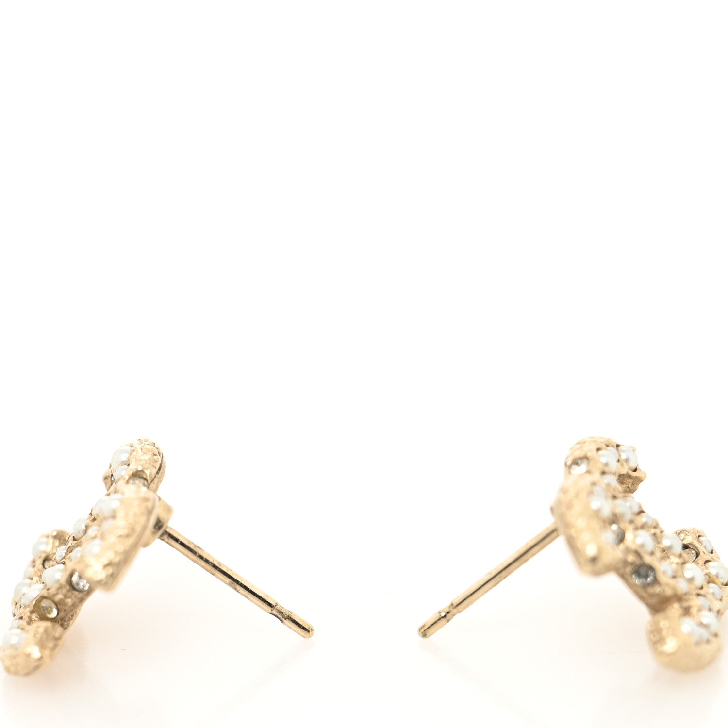 Chanel Pearl Crystal CC Earrings Light Gold 3 of 4