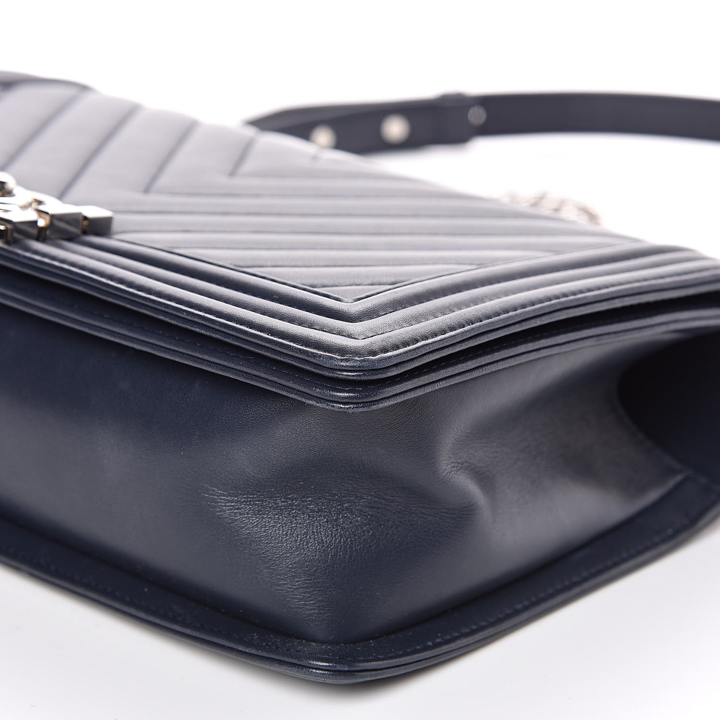 Lambskin Chevron Quilted New Medium Boy Flap Dark Navy Blue