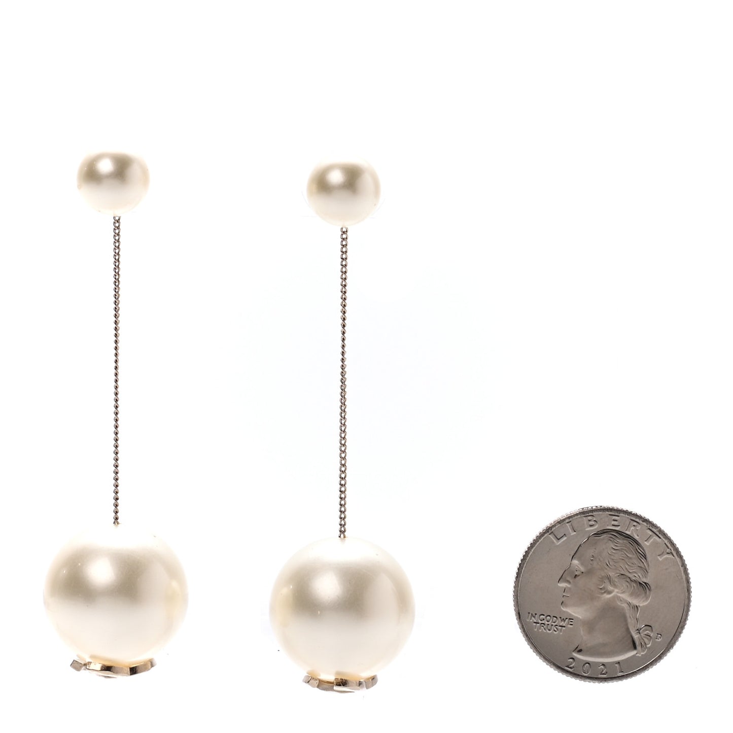Pearl CC Chain Drop Earrings Gold