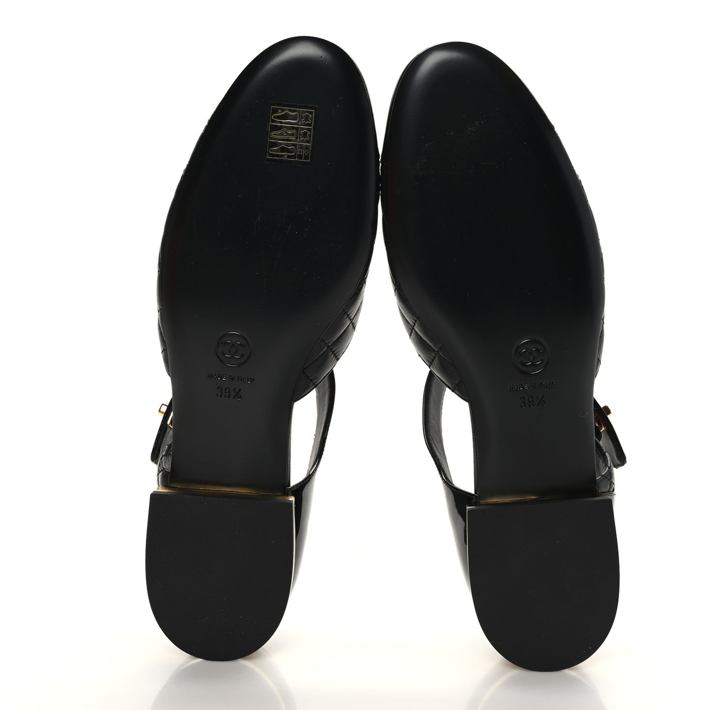 Patent Lambskin Quilted Cap Toe Ballerina Flats 39.5 Black