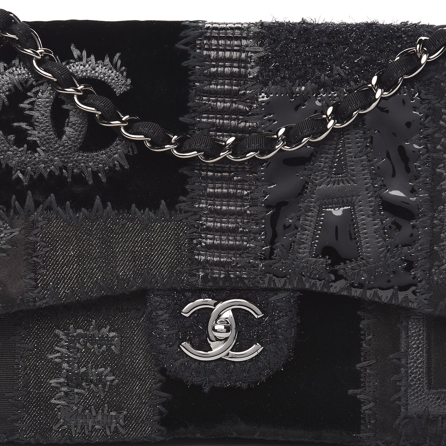 Tweed Patchwork Jumbo Single Flap Black