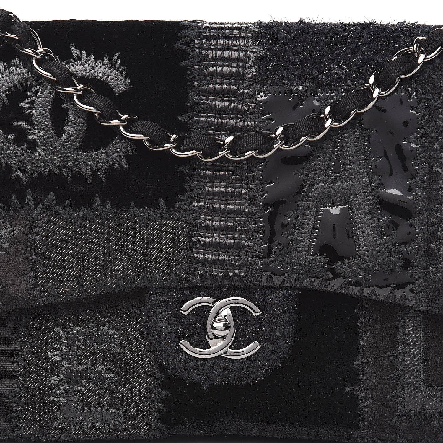 Chanel Tweed Patchwork Jumbo Single Flap Black 13 of 13