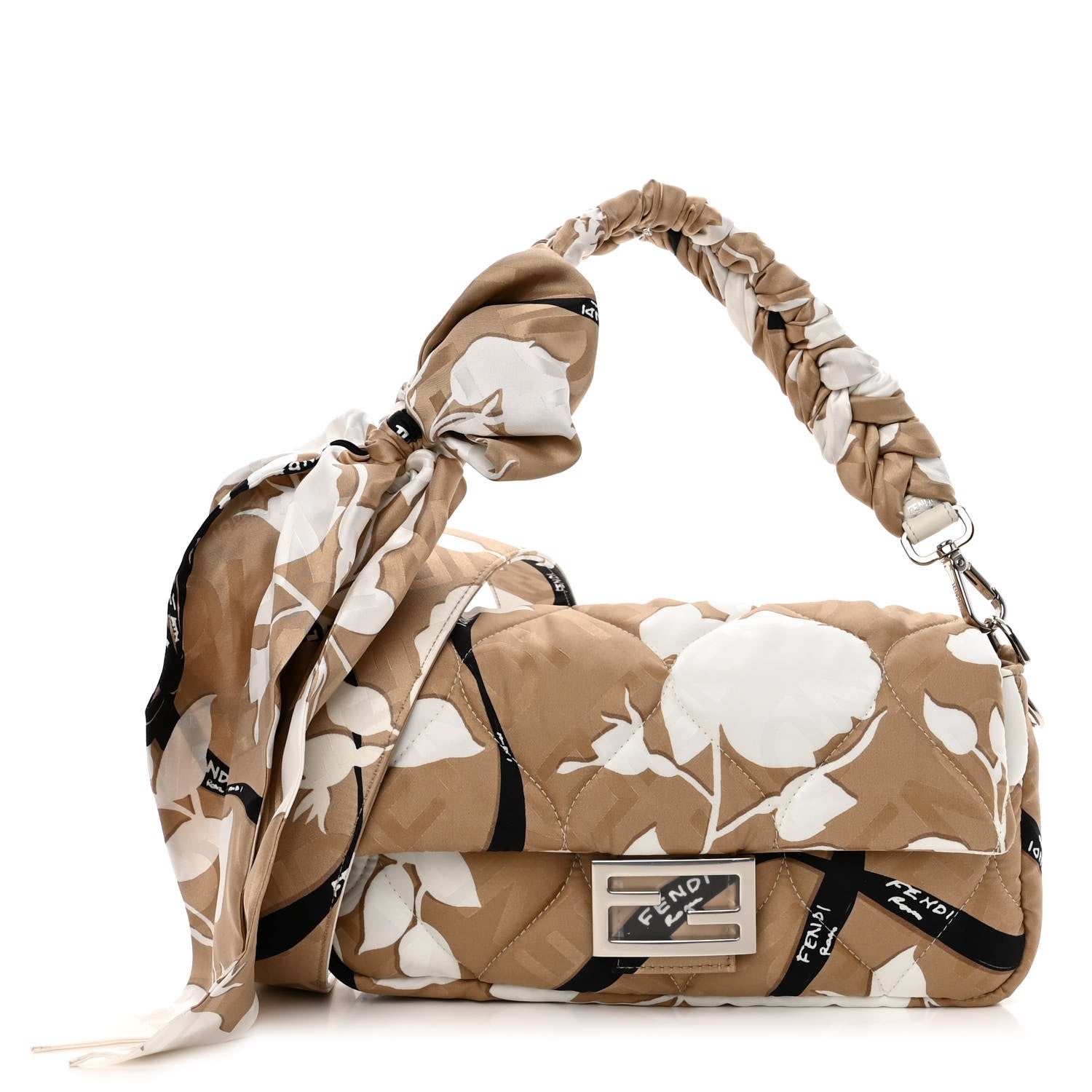 Fendi Seta Logo Rosa Scarf Baguette Beige Amido White 1 of 9