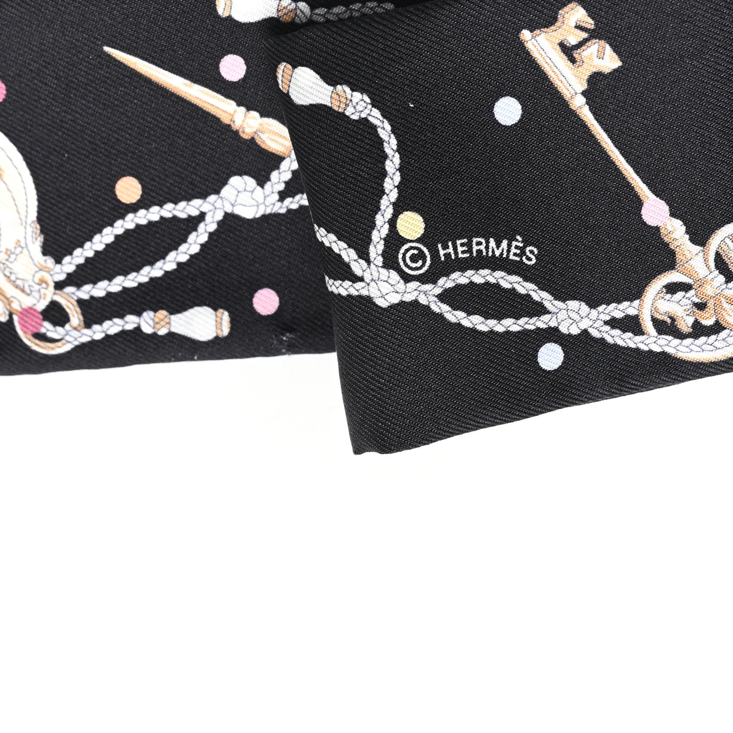 Hermes Silk Les Cles A Pois Twilly Black Beige Rose Multicolor 3 of 4