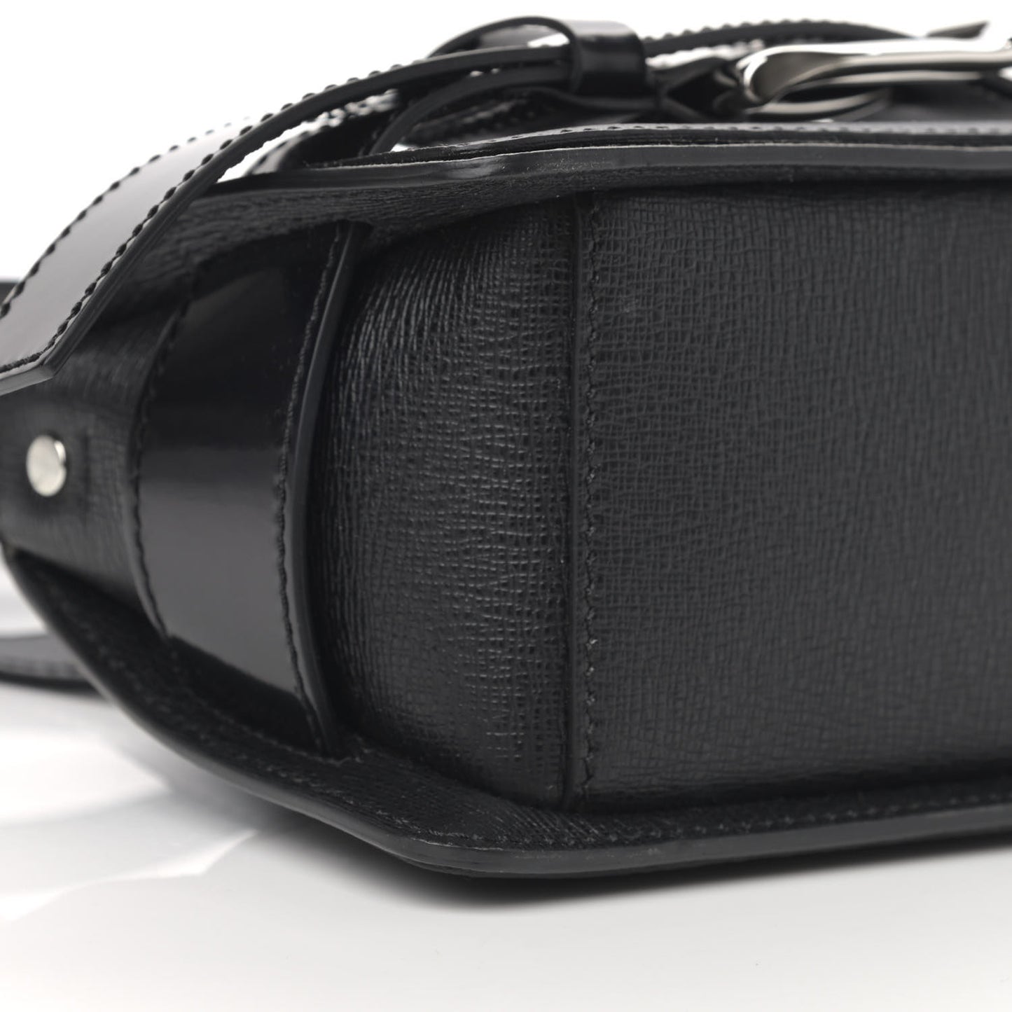 Embossed Grained Calfskin Buckle Box Bag Black