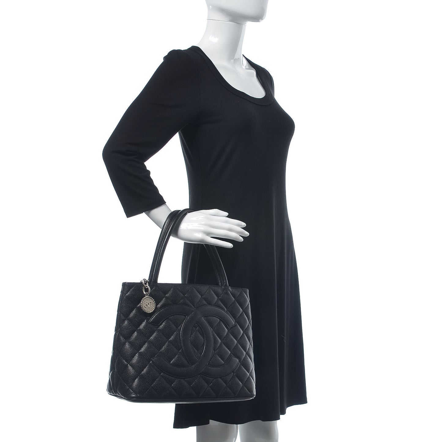 Caviar Quilted Medallion Tote Black