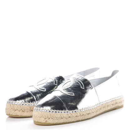 Chanel Laminated Goatskin CC Espadrilles 39 Silver 3 of 11