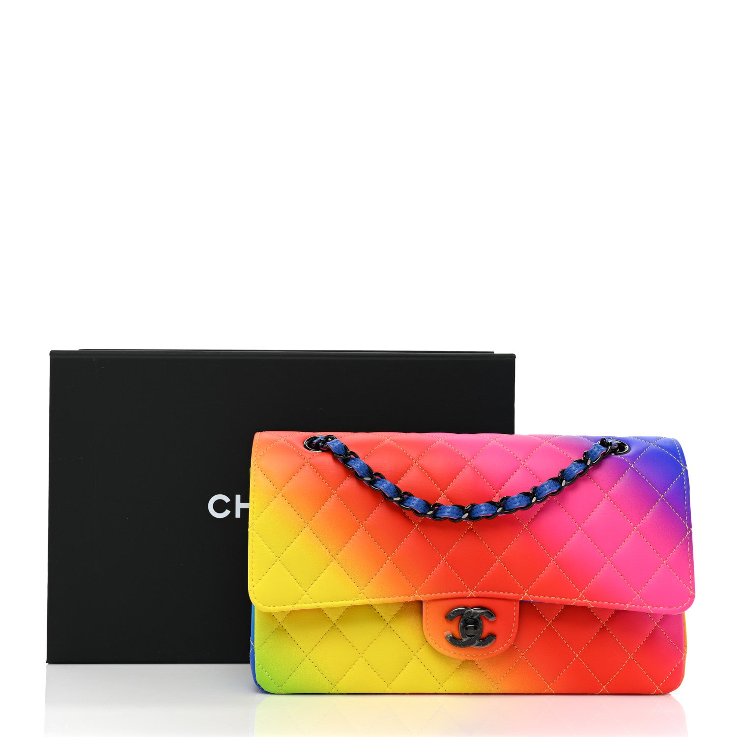 Chanel Calfskin Quilted Medium Rainbow Double Flap Multicolor 10 of 10