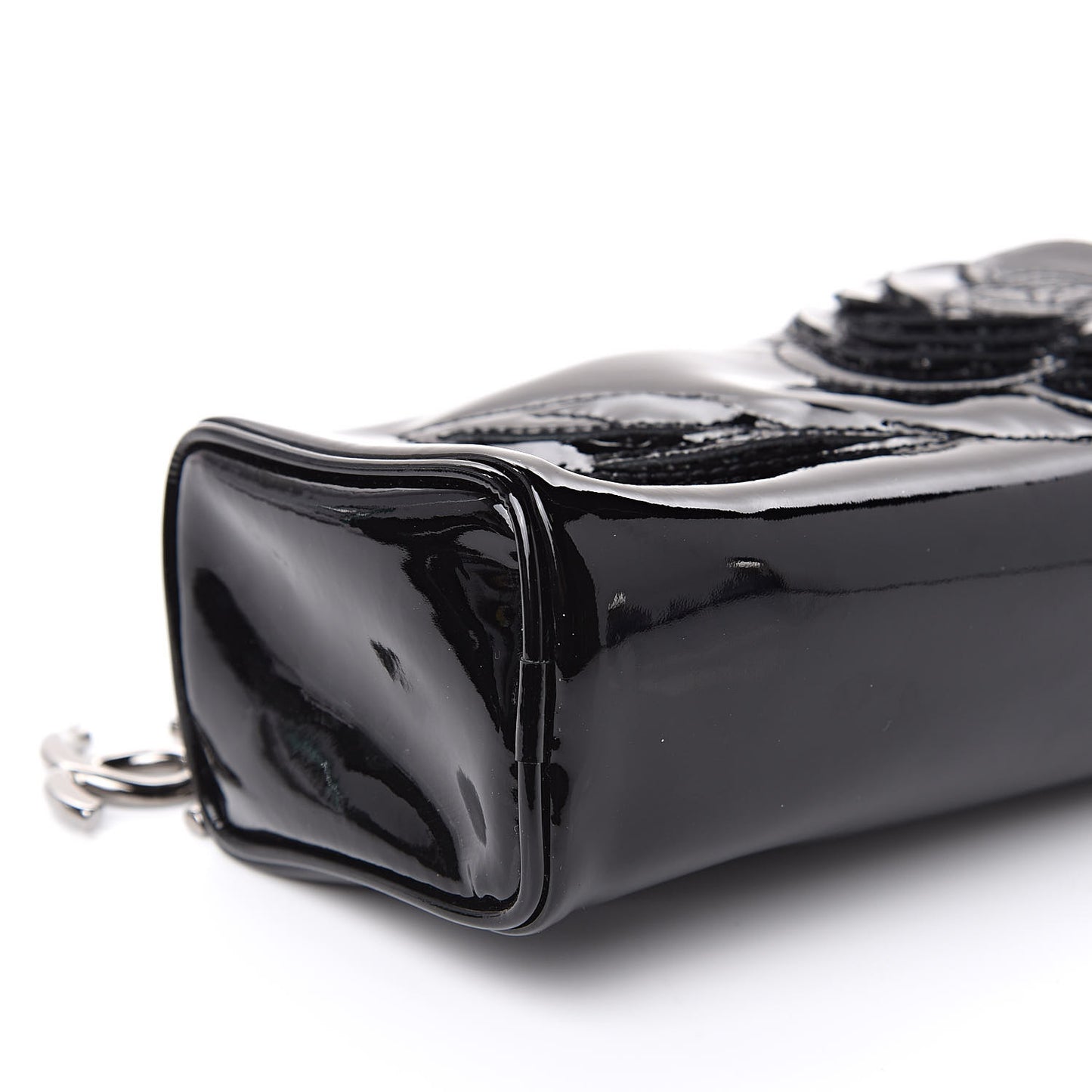 Patent Camellia Cosmetic Pouch Black