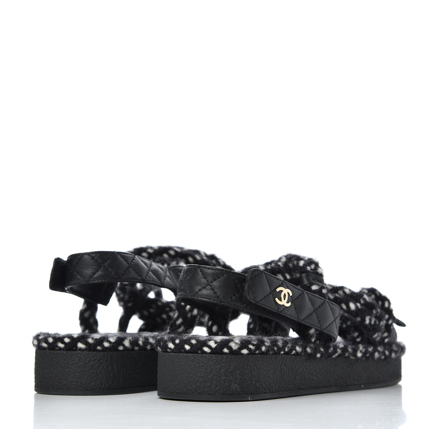 Cord Lambskin Quilted Logo Sandals 39 Black White
