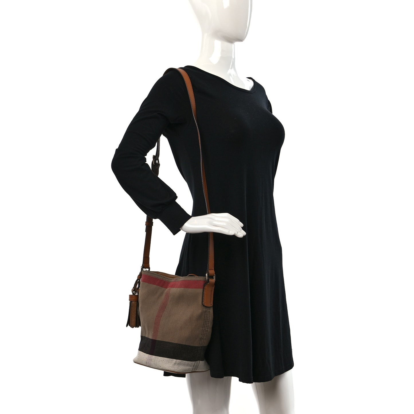 Canvas Mega Check Medium Ashby Bucket Bag Brown
