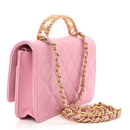 Chanel Shiny Caviar Quilted Pick Me Up Wallet On Chain WOC Pink 3 of 12