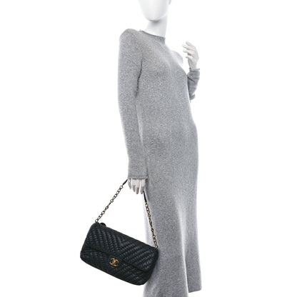 Chanel Iridescent Calfskin Surpique Chevron Large Flap Black 2 of 16