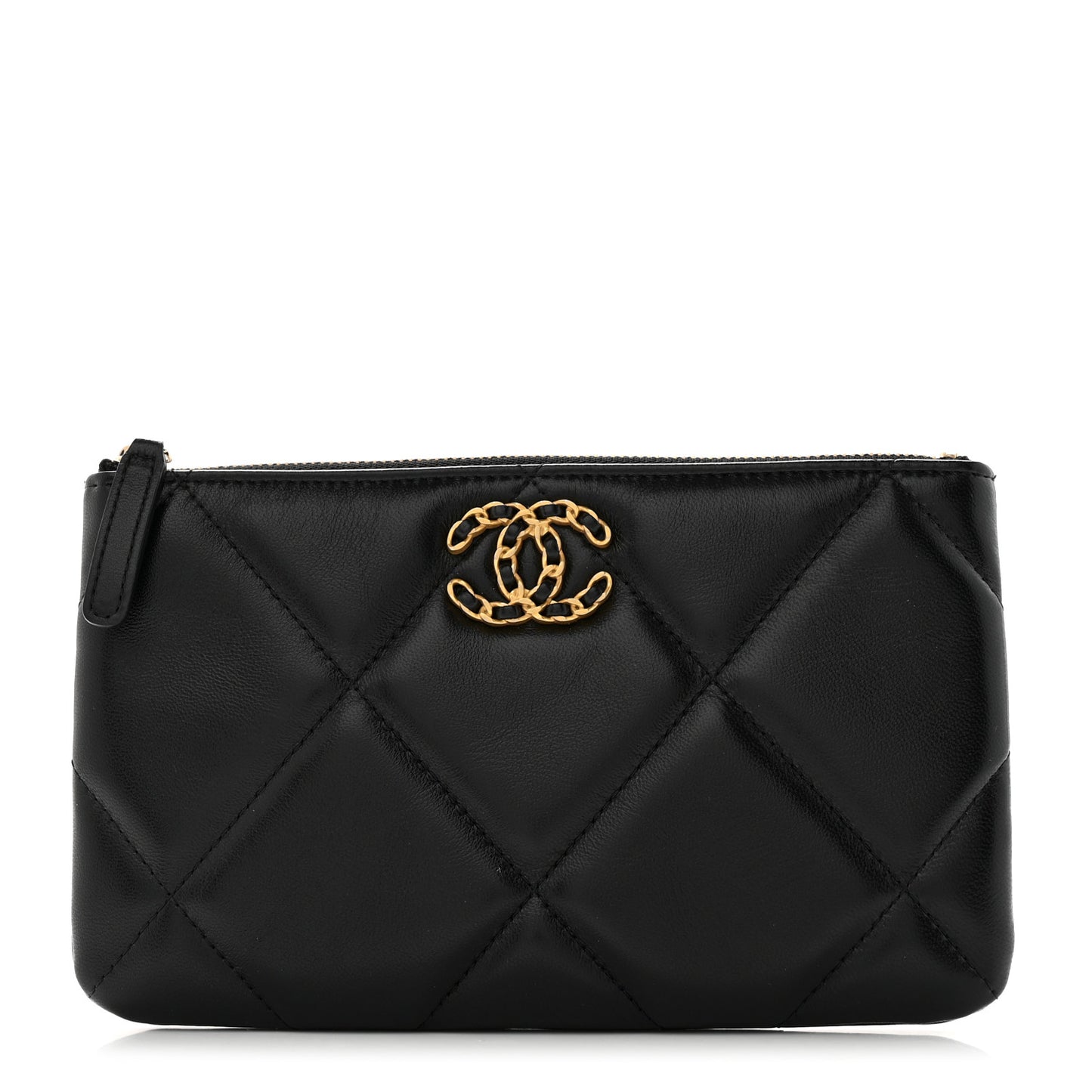 Lambskin Quilted Small Chanel 19 Pouch Black