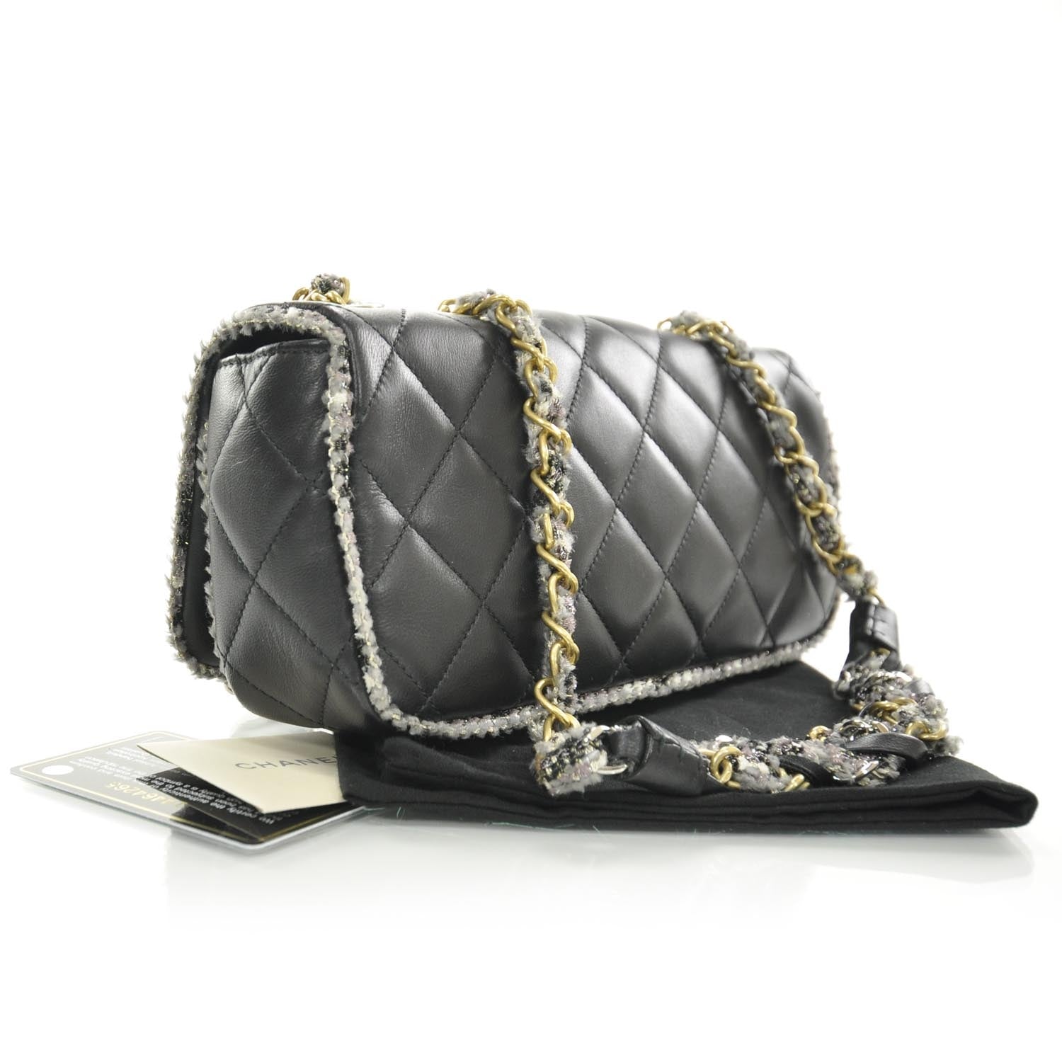 Chanel Lambskin Quited Tweedy Flap 11P Black 3 of 10