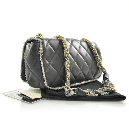 Chanel Lambskin Quited Tweedy Flap 11P Black 3 of 10