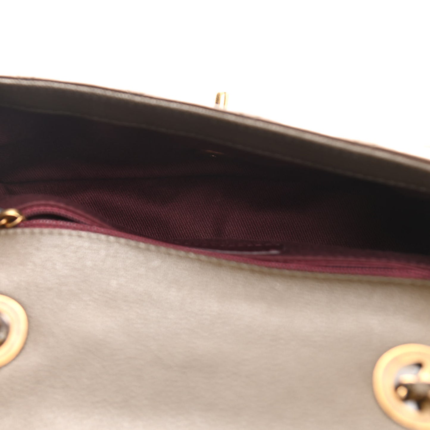 Patent Goatskin Quilted Small CC Eyelet Flap Khaki
