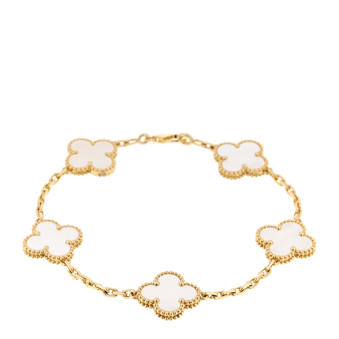 18K Yellow Gold Mother of Pearl 5 Motifs Vintage Alhambra Bracelet