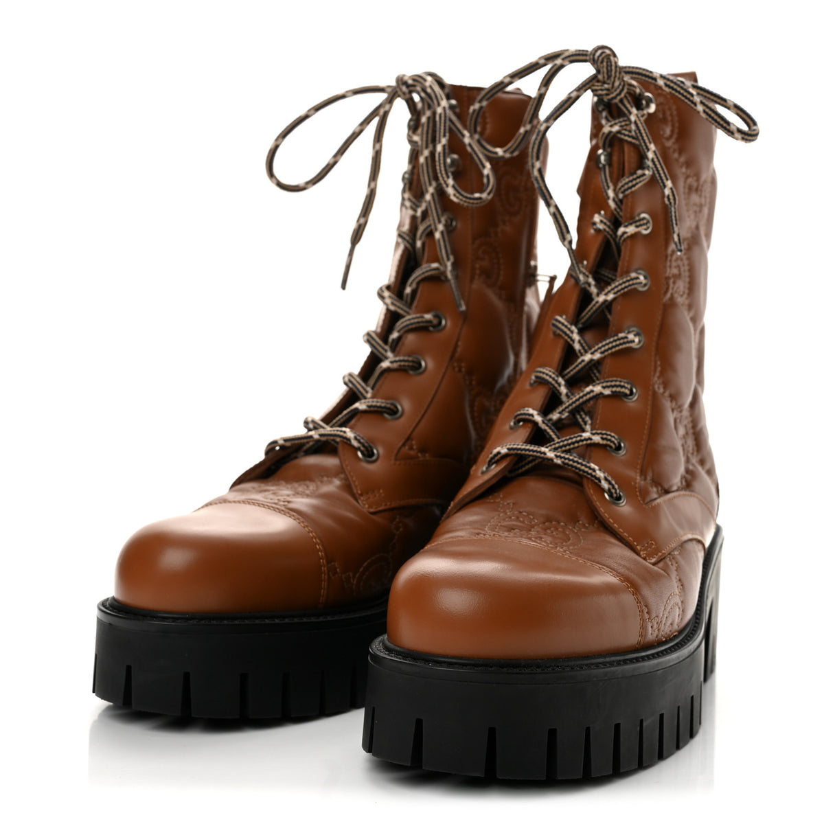 Gucci Cordovan Lux Nappa GG Matelasse Lace Up 60mm Combat Boots 40 Dark Hazel Brown 4 of 11