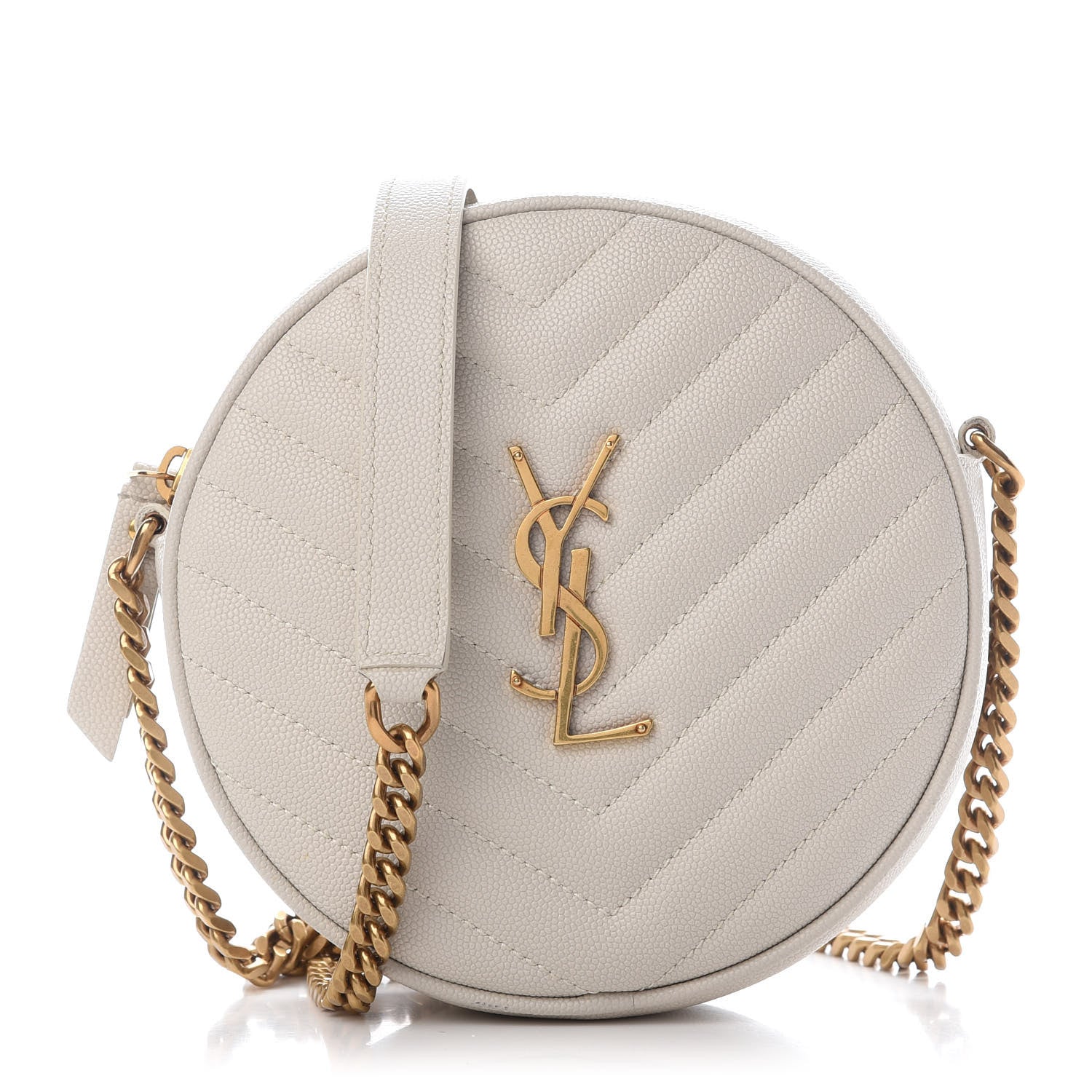 Saint Laurent Grain De Poudre Matelasse Chevron Quilted Round Vinyle Camera Bag Crema Soft 1 of 9