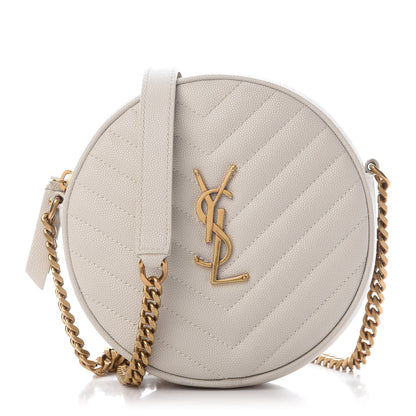 Saint Laurent Grain De Poudre Matelasse Chevron Quilted Round Vinyle Camera Bag Crema Soft 1 of 9