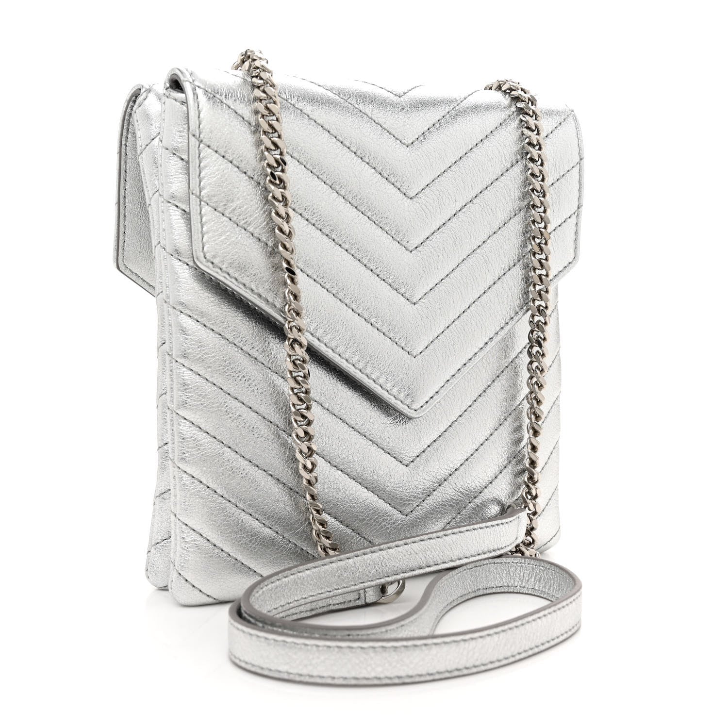 Saint Laurent Metallic Lambskin Quilted Double Flap Bag Silver 3 of 10
