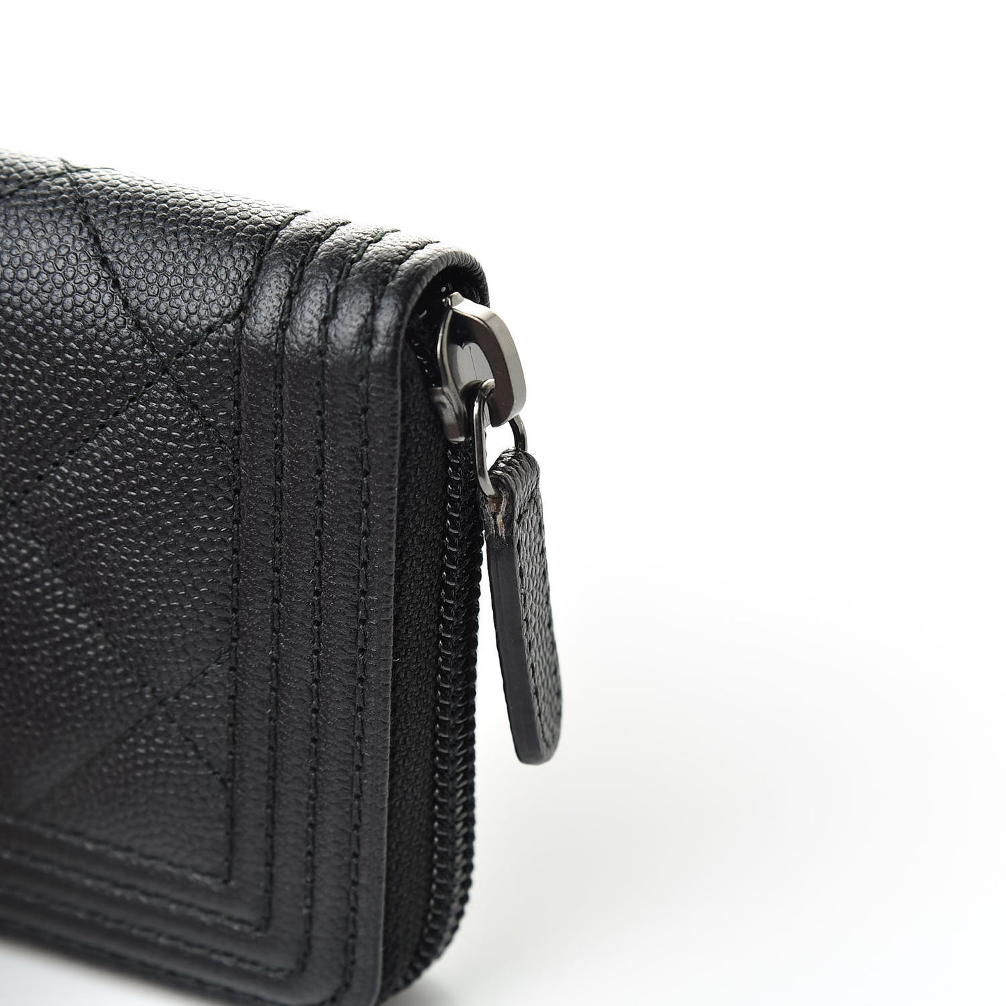 Caviar Quilted Small Boy Zip Around Wallet Black