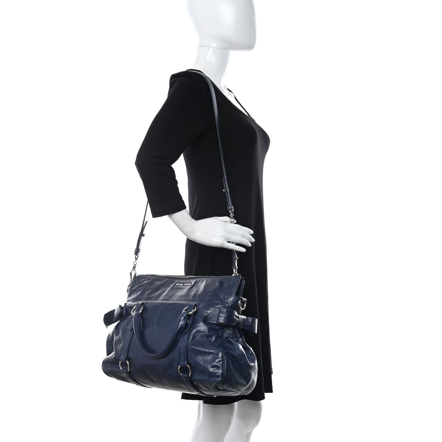 Miu Miu Vitello Lux Bow Tote Bleuette 2 of 9