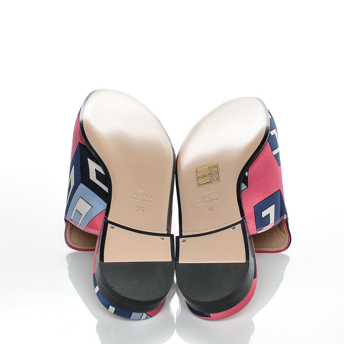Satin GG Wallpaper Womens Princetown Slippers 36 Pink Flamboyant Blue Black