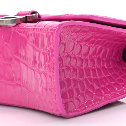 Balenciaga Shiny Calfskin Crocodile Embossed Hourglass Top Handle Bag XS Lipstick Pink 9 of 11