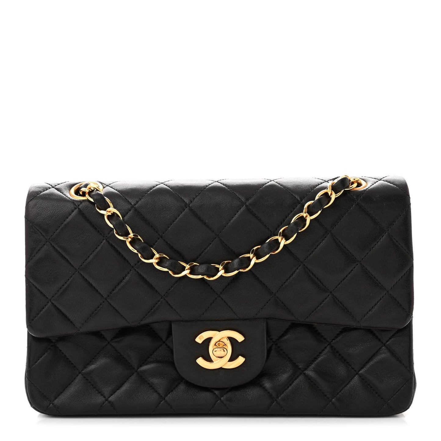 Lambskin Quilted Small Double Flap Black